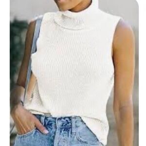 Worthington Womens Polar Bear White Ribbed Sleeveless Turtleneck Sweater Vest S